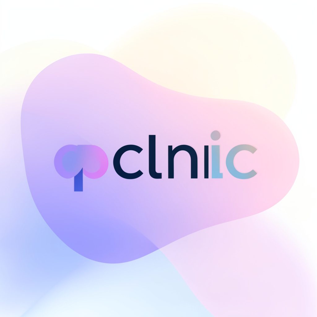 Circular emblem in mint green and coral with a stylized leaf motif, representing an Ayurvedic clinic